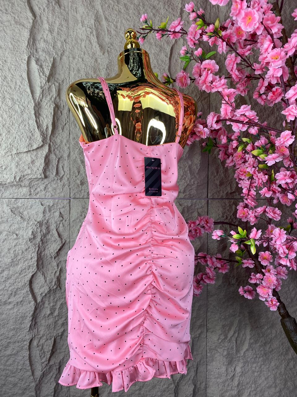 VESTIDO DRAPEADO LUNARES ROSA