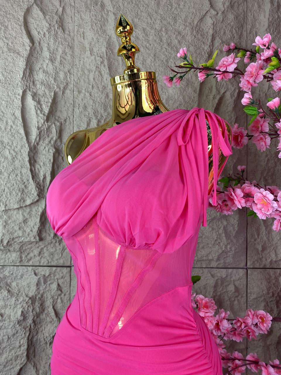 VESTIDO DRAPEADO CON TRANSPARENCIAS FIUSHA