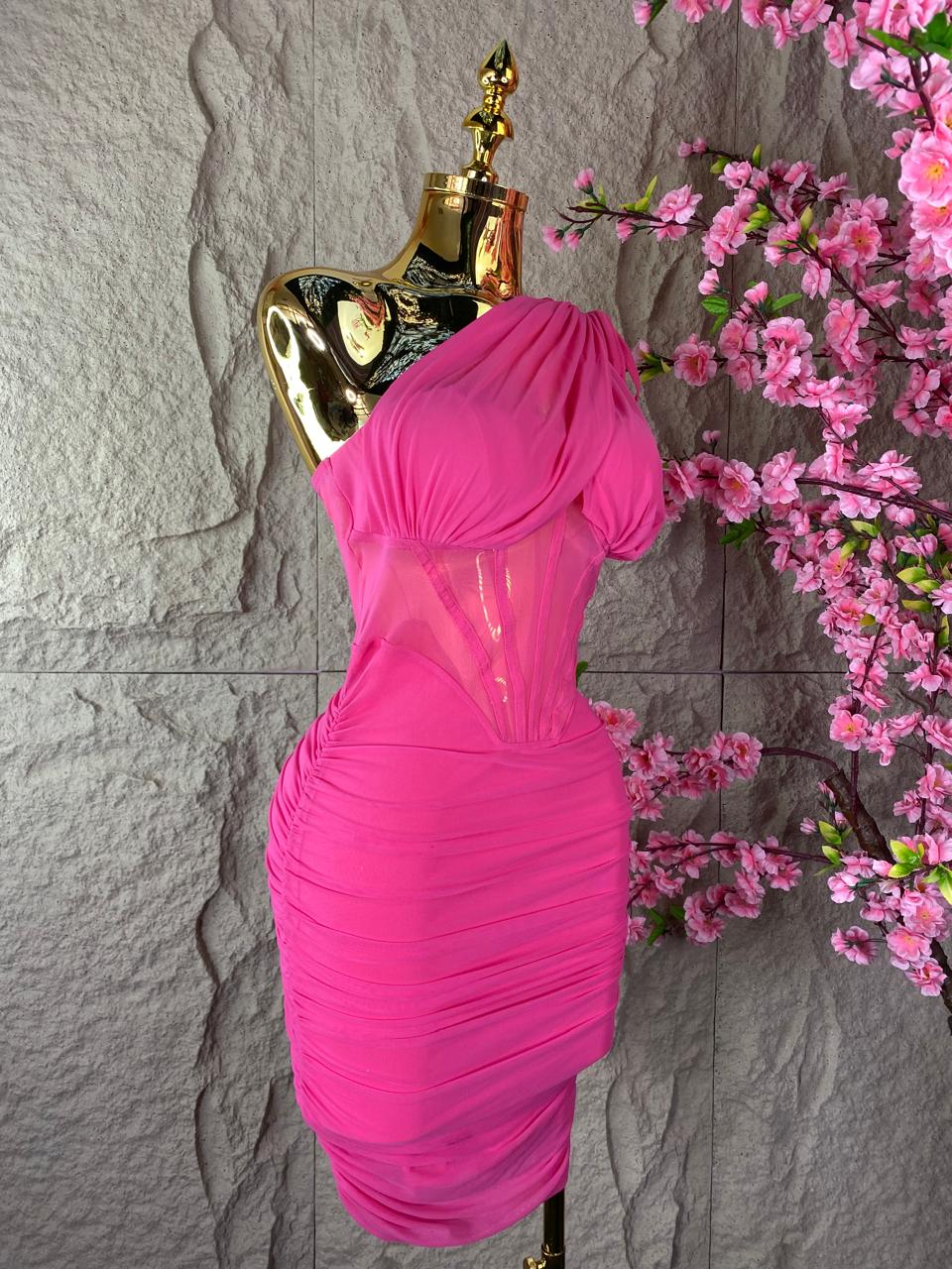 VESTIDO DRAPEADO CON TRANSPARENCIAS FIUSHA