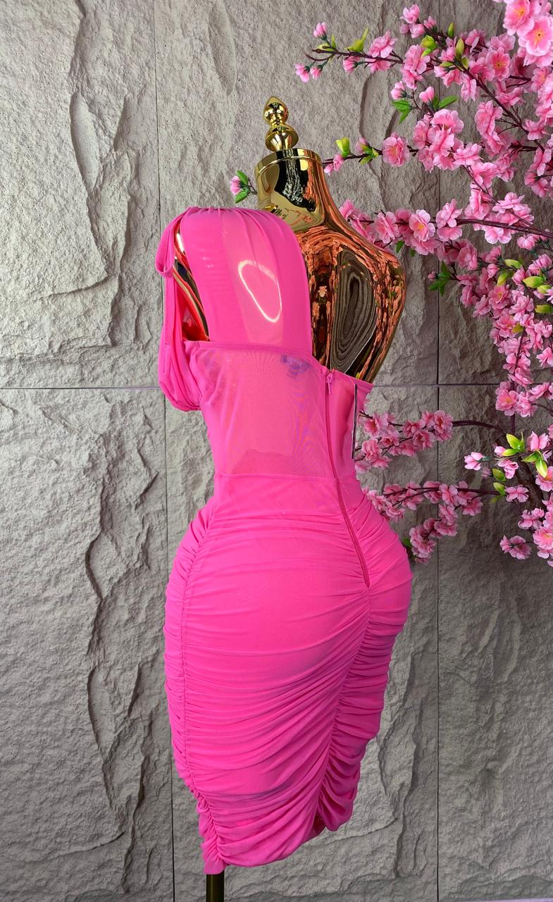 VESTIDO DRAPEADO CON TRANSPARENCIAS FIUSHA