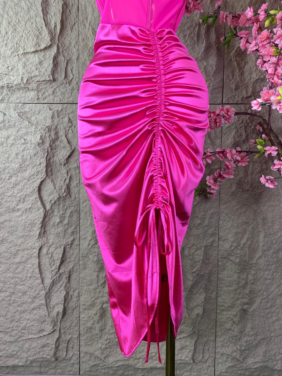 VESTIDO DRAPEADO CON TRANSPARENCIAS FIUSHA