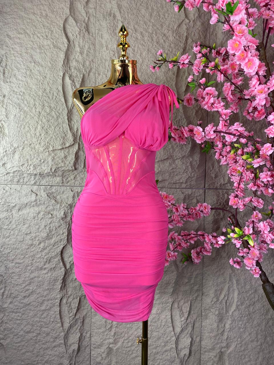 VESTIDO DRAPEADO CON TRANSPARENCIAS FIUSHA