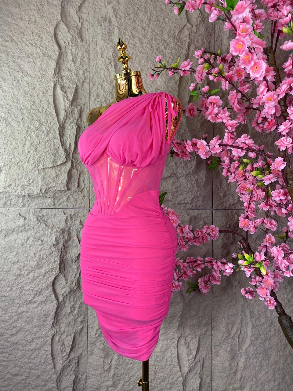 VESTIDO DRAPEADO CON TRANSPARENCIAS FIUSHA