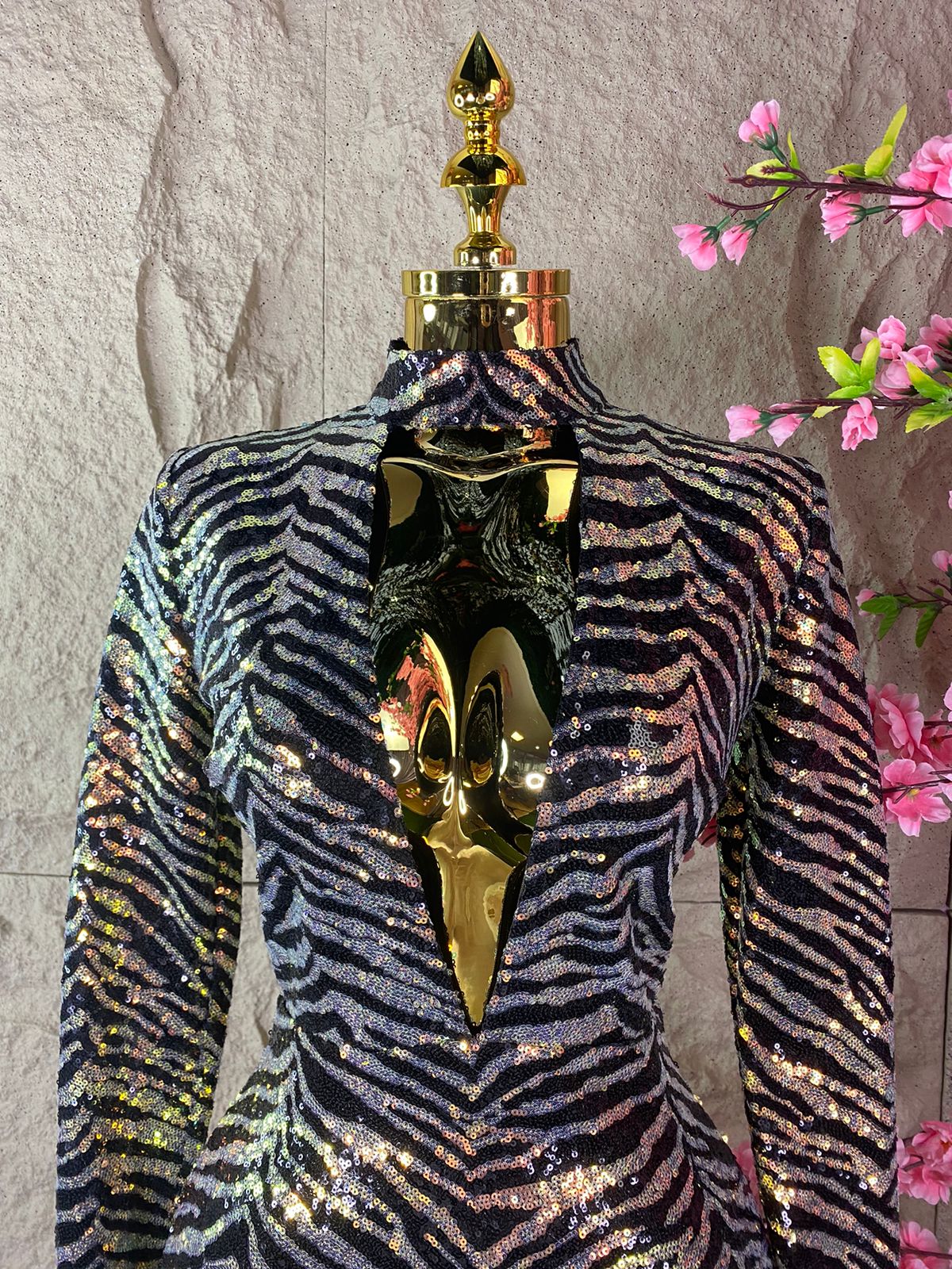 VESTIDO LENTEJUELA ZEBRA NEGRO