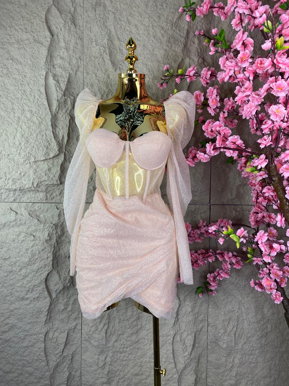 VESTIDO ML PRINCESA GLITER DURAZNO