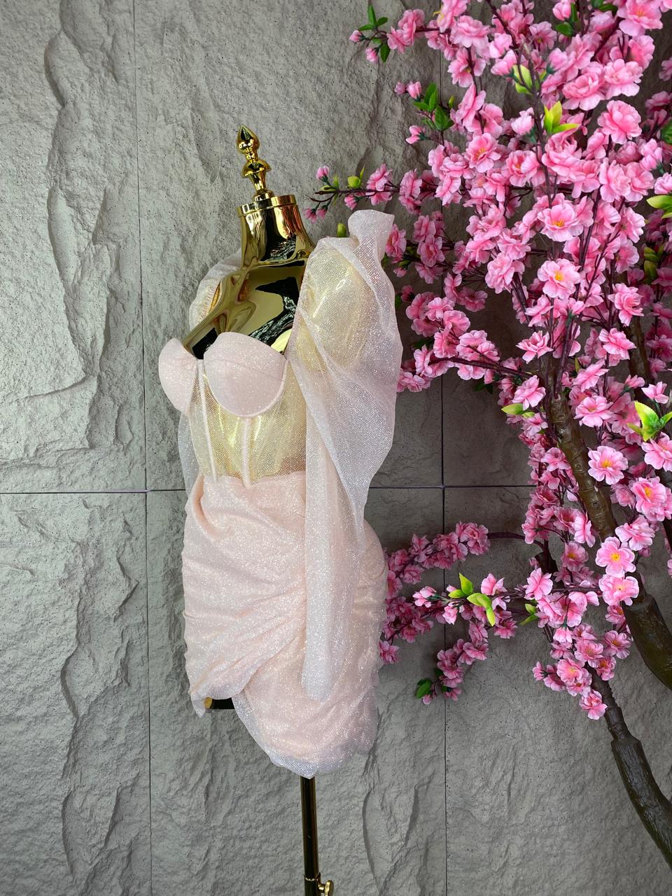 VESTIDO ML PRINCESA GLITER DURAZNO