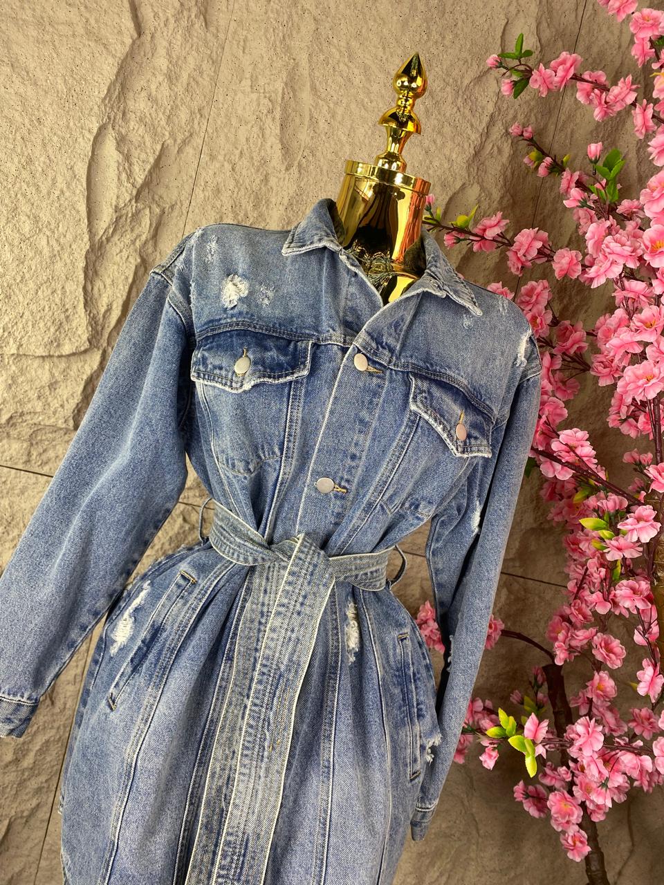 VESTIDO ML CON CINTURON MEZCLILLA AZUL