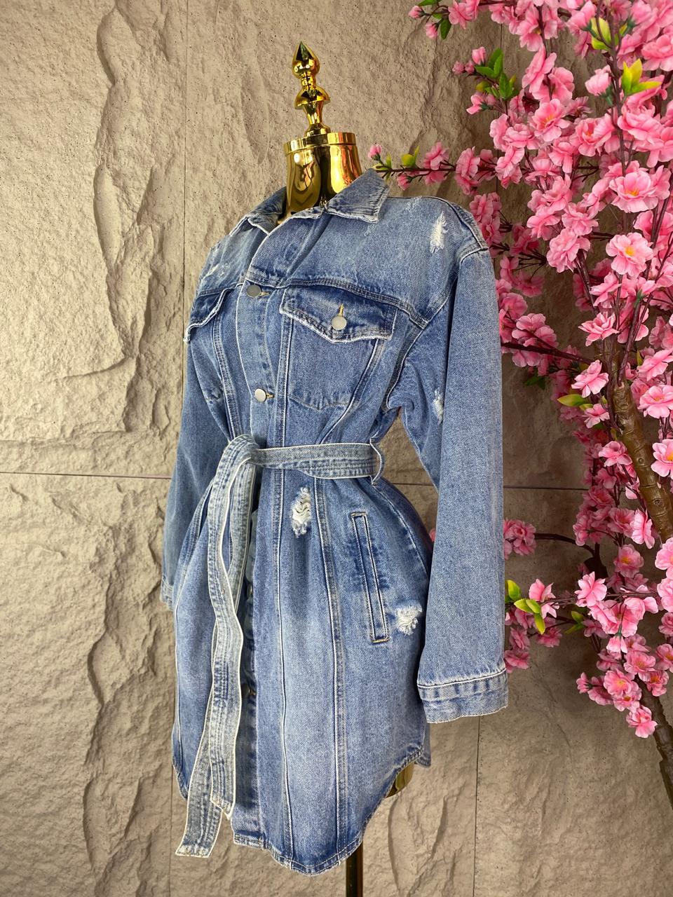 VESTIDO ML CON CINTURON MEZCLILLA AZUL