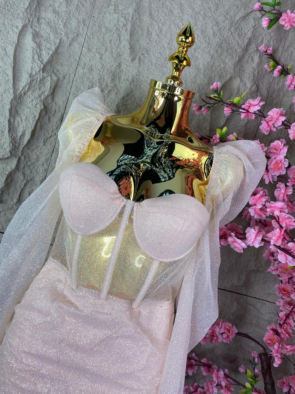 VESTIDO ML PRINCESA GLITER DURAZNO