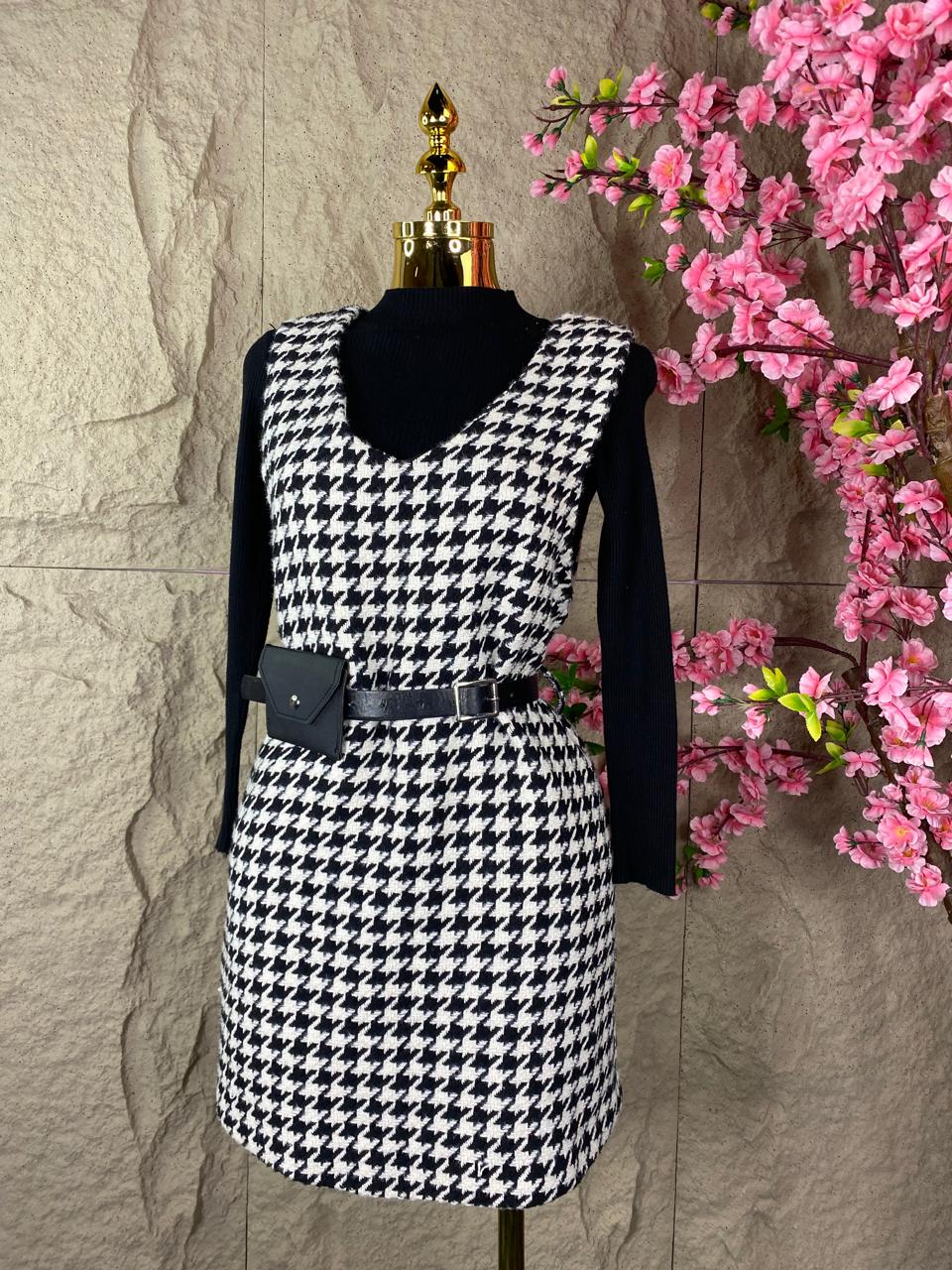 VESTIDO PATA DE GALLO BICOLOR