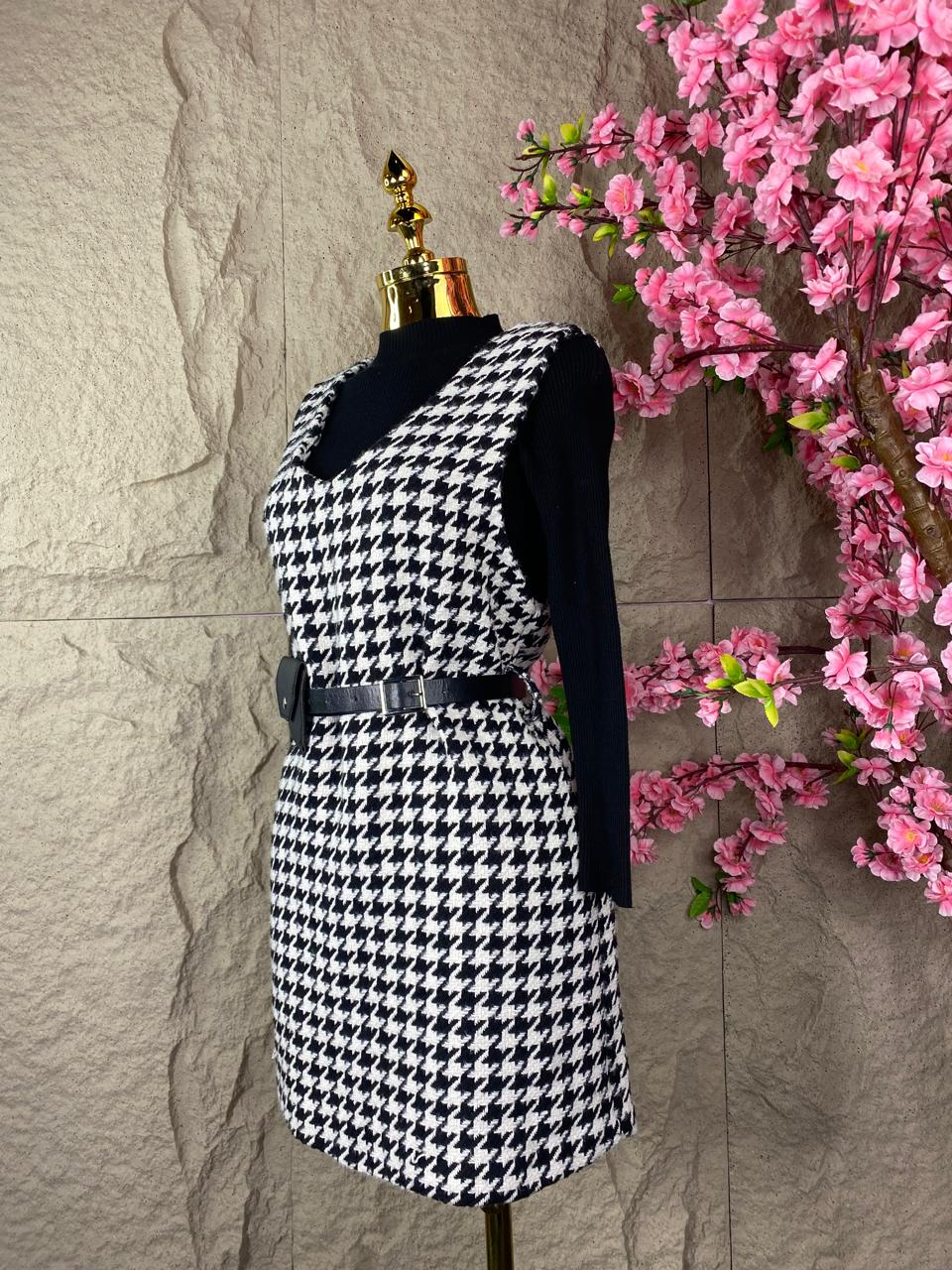 VESTIDO PATA DE GALLO BICOLOR