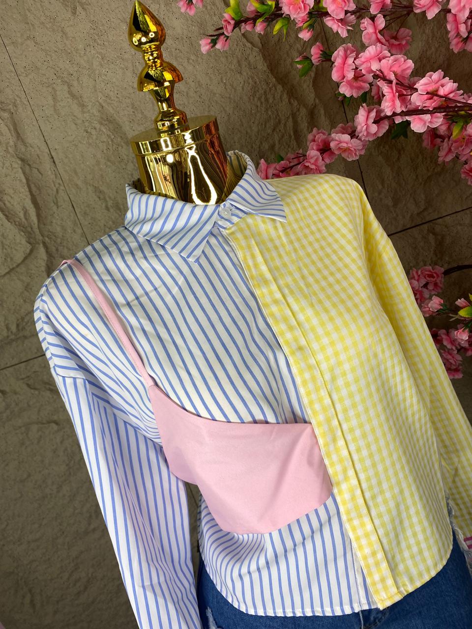 BLUSA ML CUADROS Y RAYAS MULTICOLOR