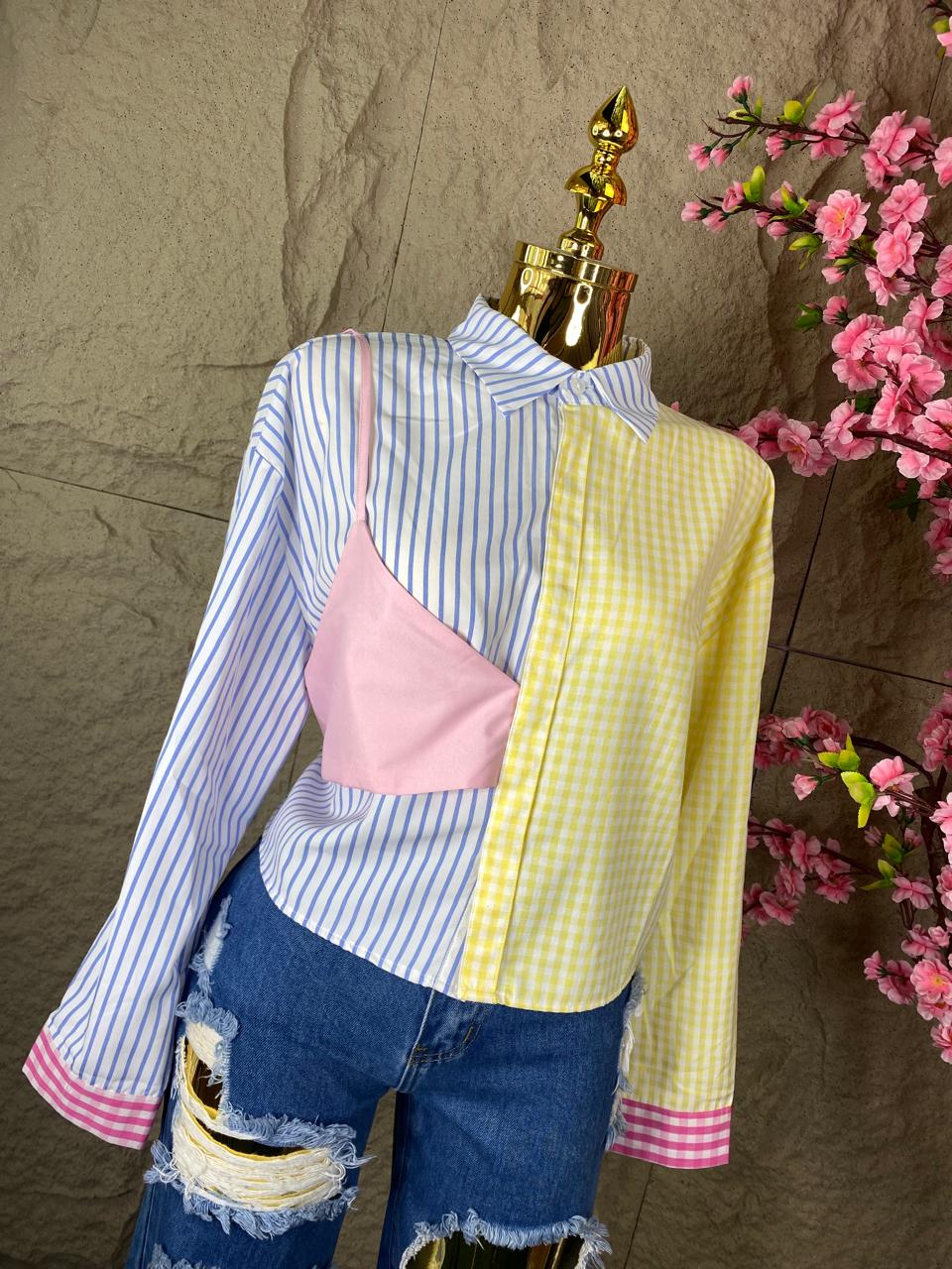 BLUSA ML CUADROS Y RAYAS MULTICOLOR