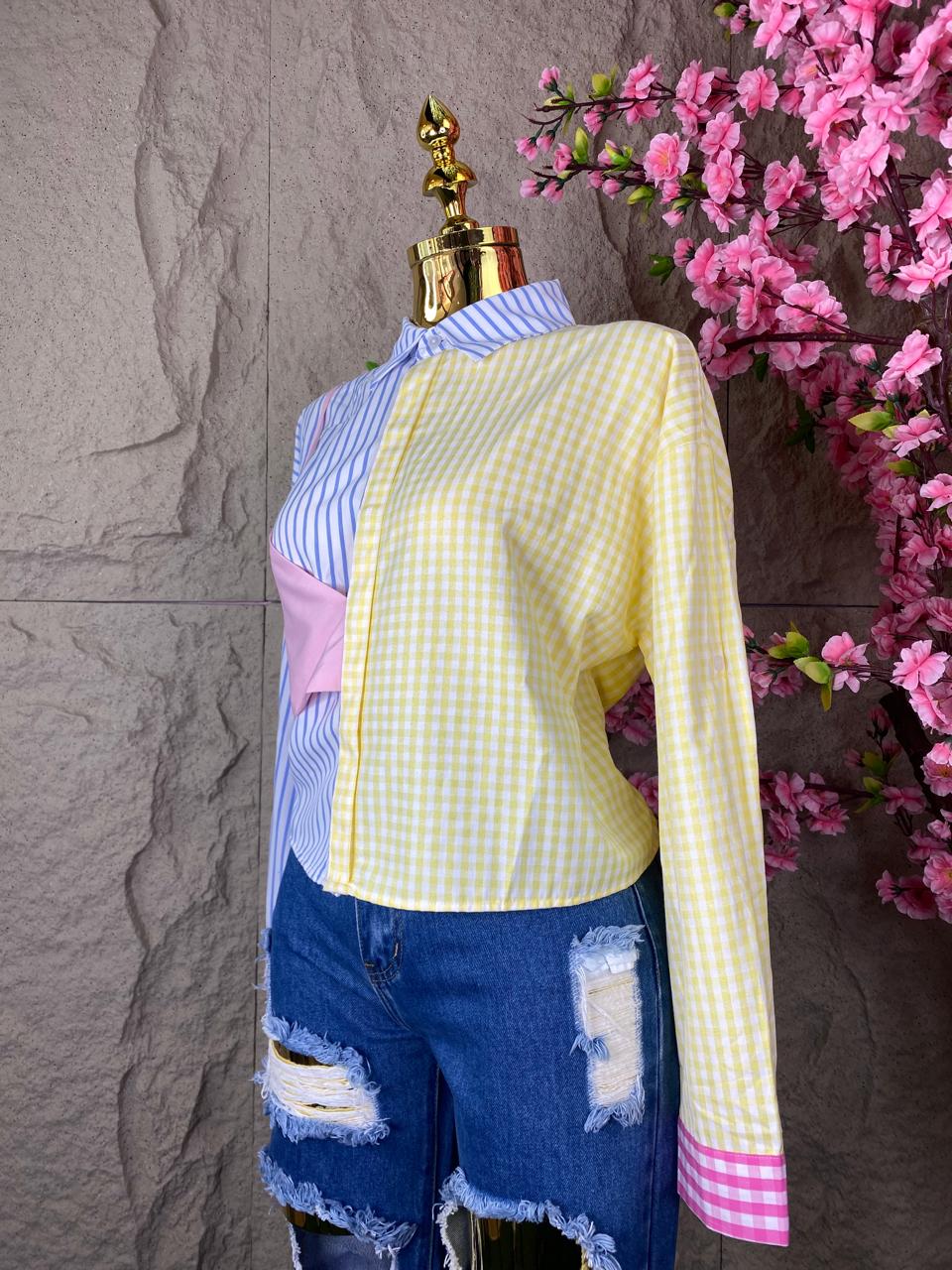 BLUSA ML CUADROS Y RAYAS MULTICOLOR