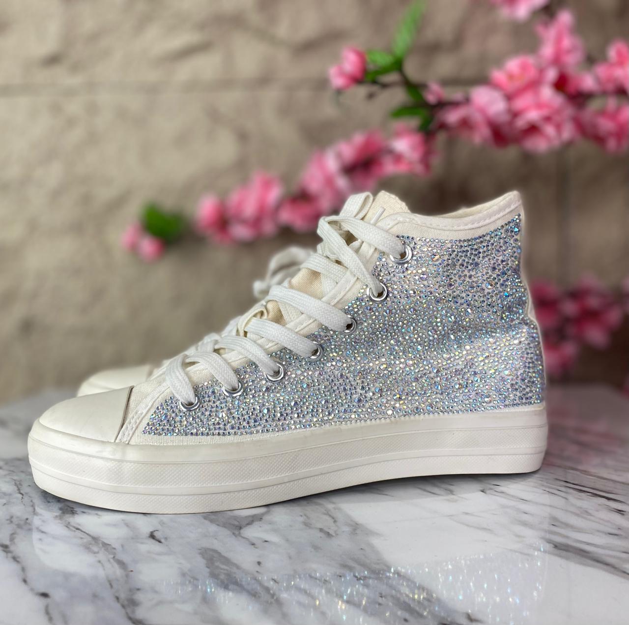 TENIS DE BOTA GLITER BLANCO