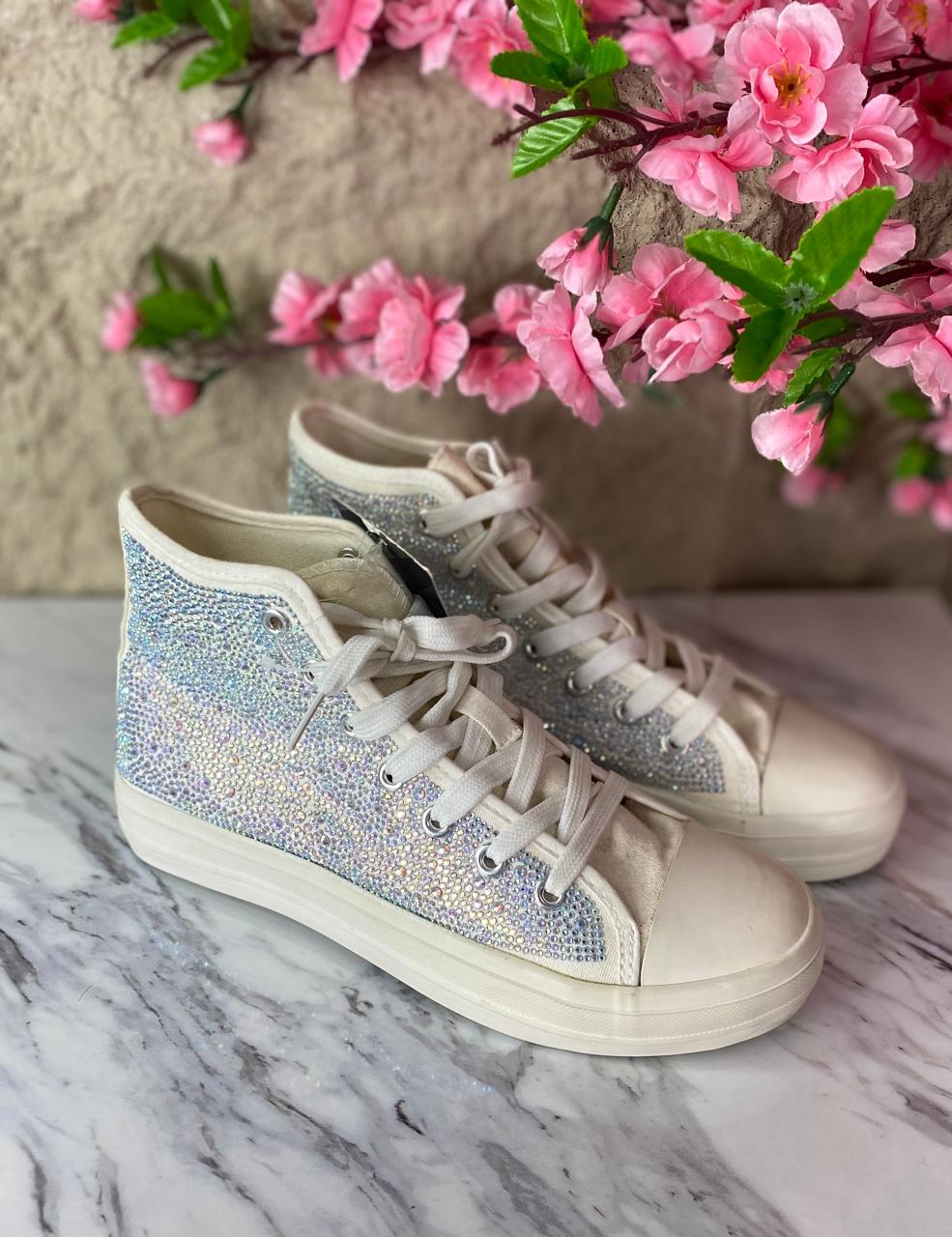 TENIS DE BOTA GLITER BLANCO