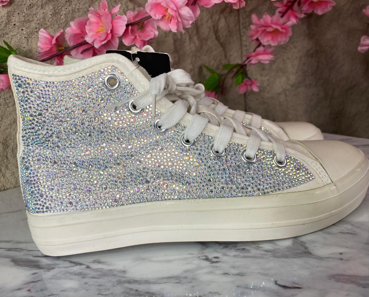 TENIS DE BOTA GLITER BLANCO