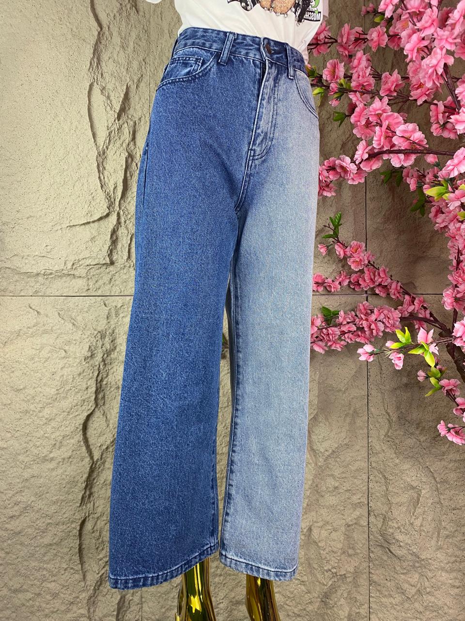 PANTALON RECTO BICOLOR MEZCLILLA