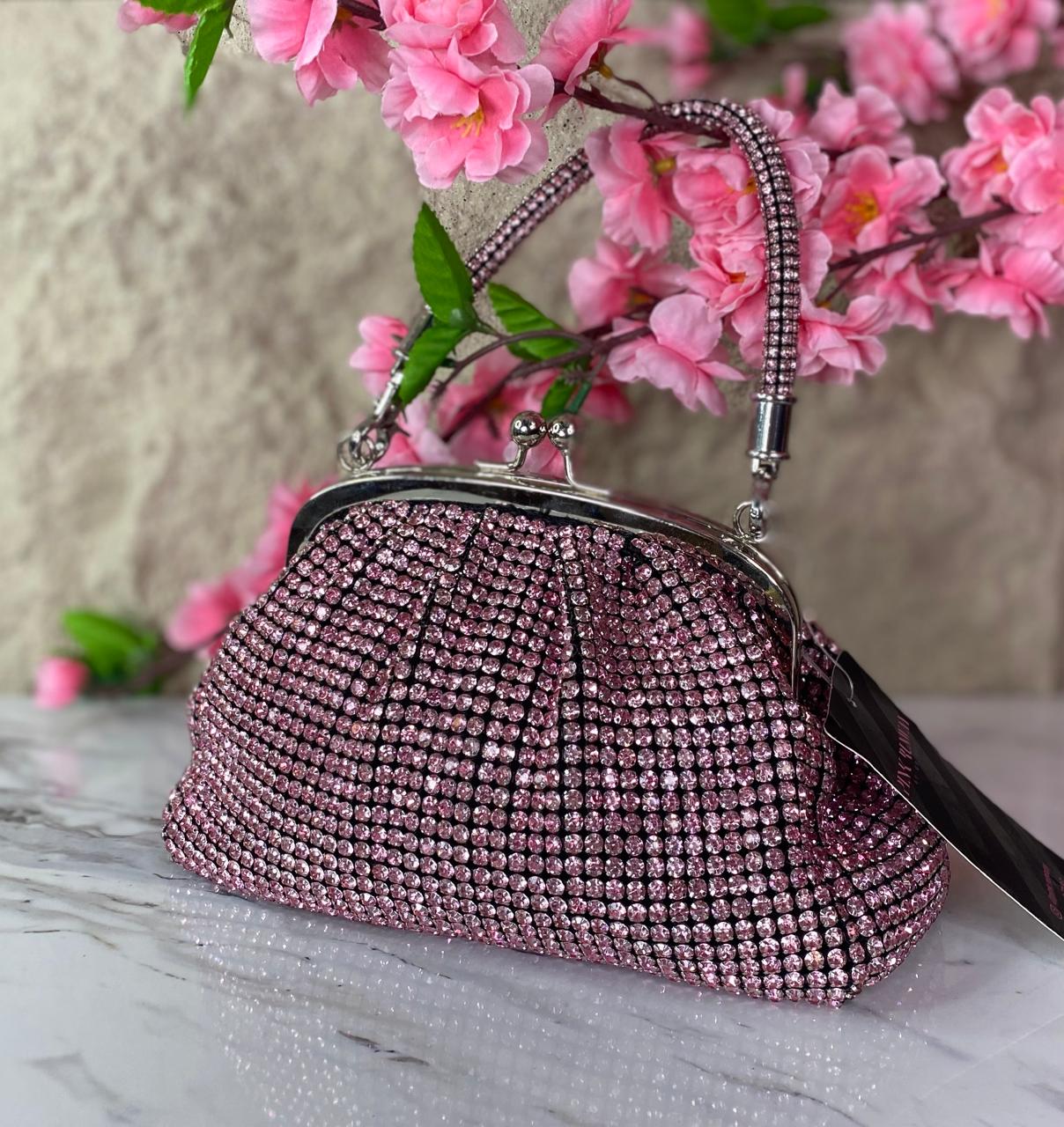 BOLSO DE MANO FRUNCIDO CON DIAMANTES