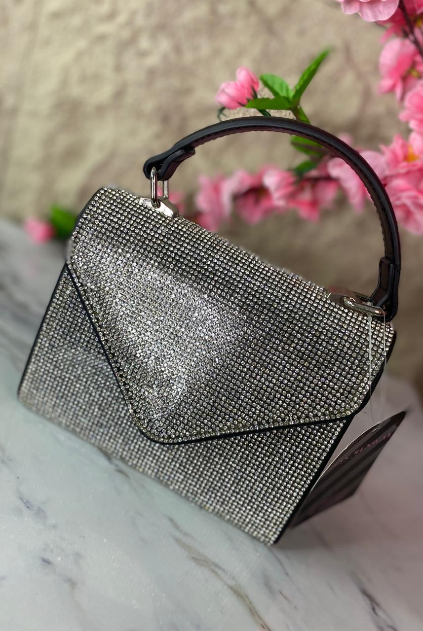 BOLSO DE MANO CON BRILLOS PLATEADOS