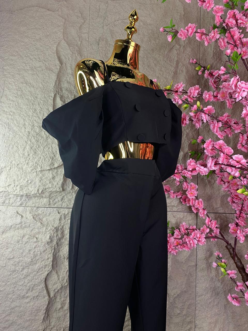 CONJUNTO PANT/BLUSA TOP BOTONES NEGRO