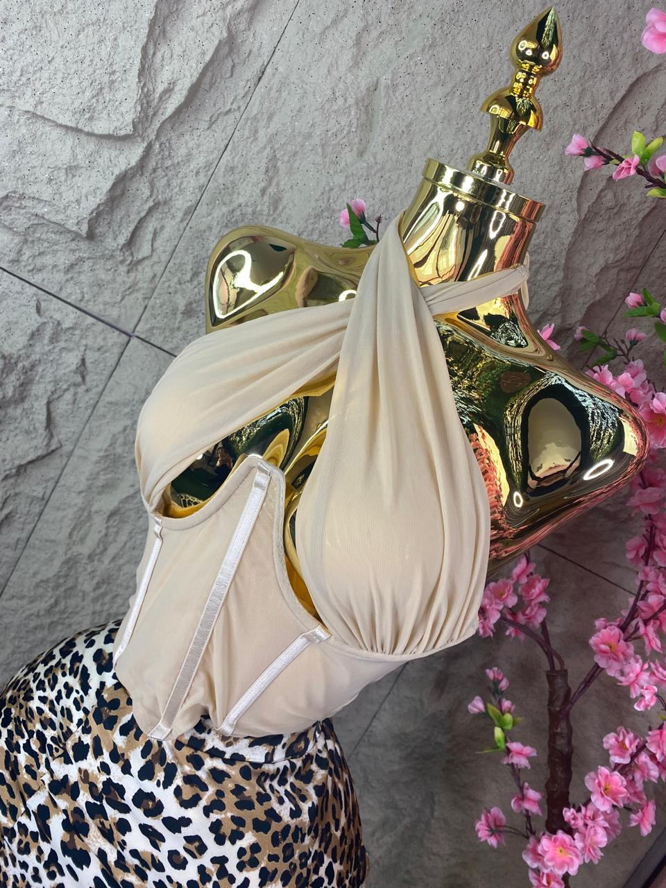 CROP TOP HALTER BEIGE