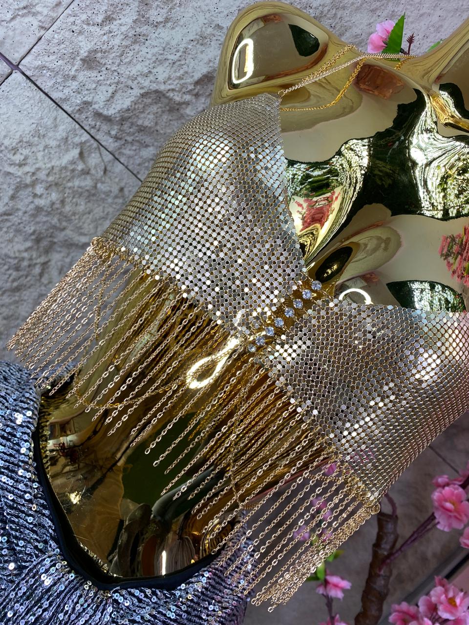 TOP DE SOBREPONER CON FLECOS DORADO