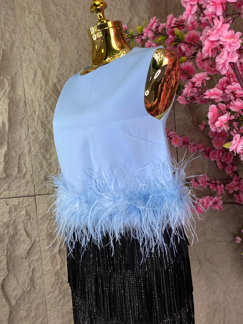 BLUSA SIN MANGAS CON PLUMAS COLORES