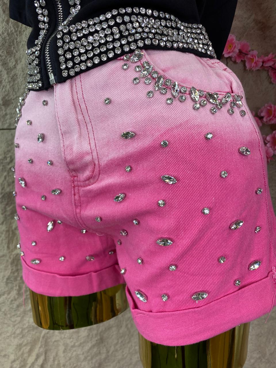 SHORT CON BRILLOS MEZCLILLA ROSA