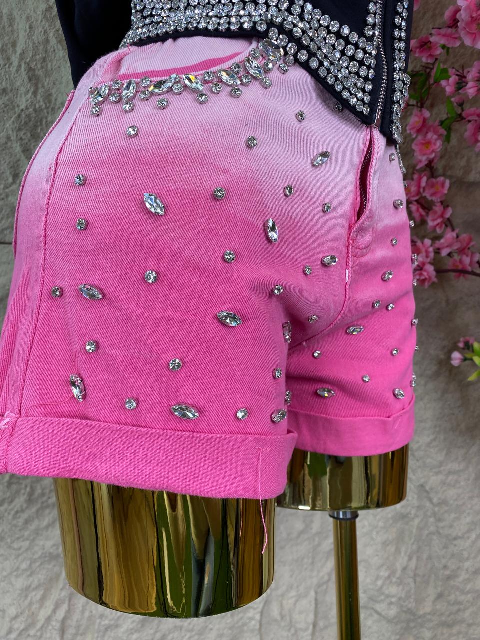 SHORT CON BRILLOS MEZCLILLA ROSA