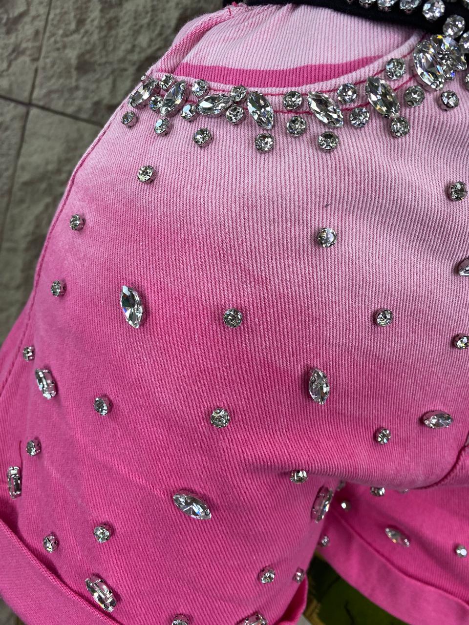 SHORT CON BRILLOS MEZCLILLA ROSA
