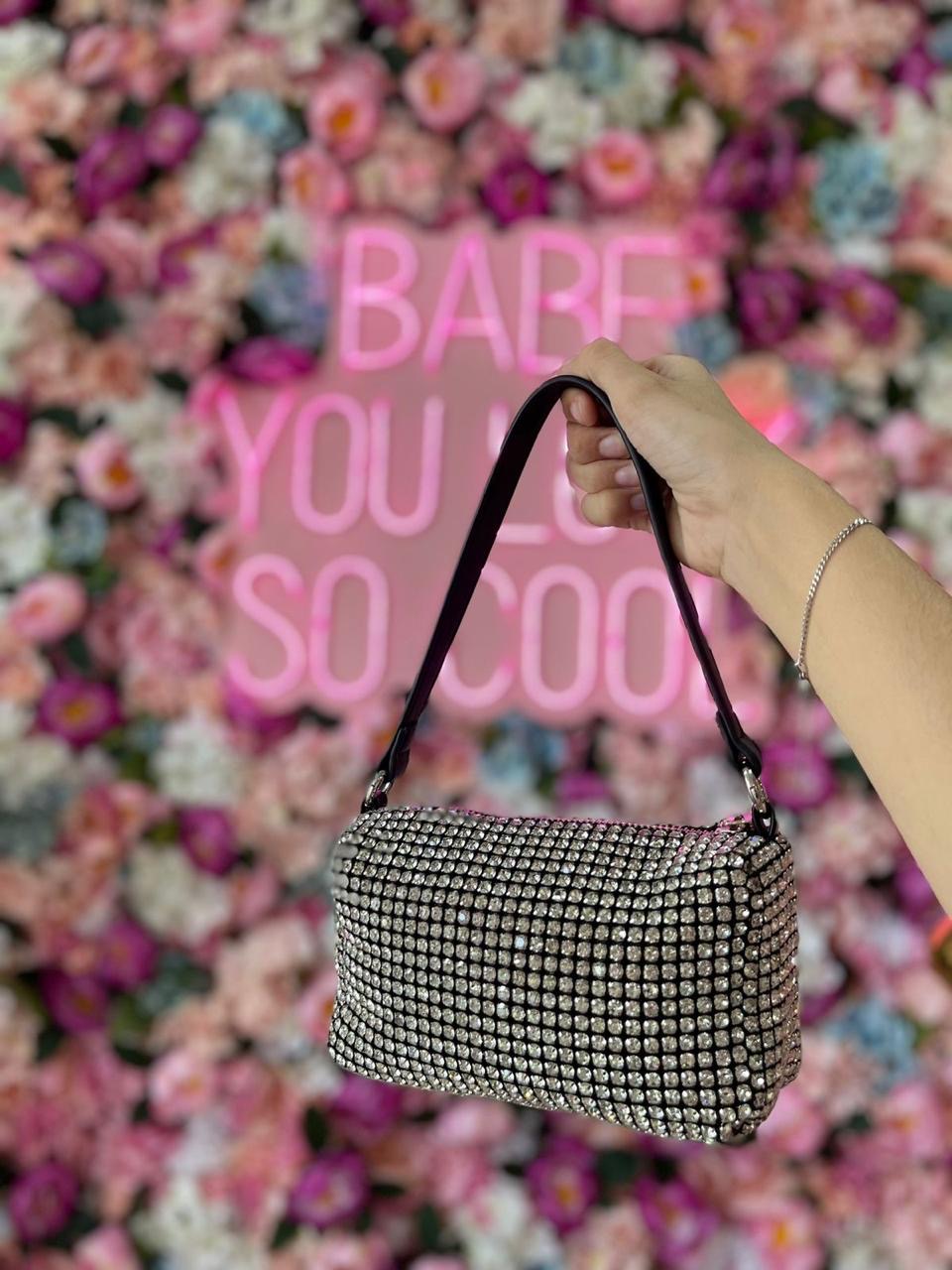 BOLSO DE MANO RECTANGULAR CON DIAMANTES