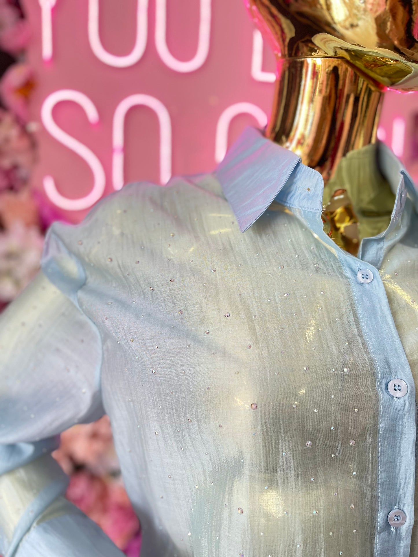CAMISA BRILLOS PUNTOS AZUL