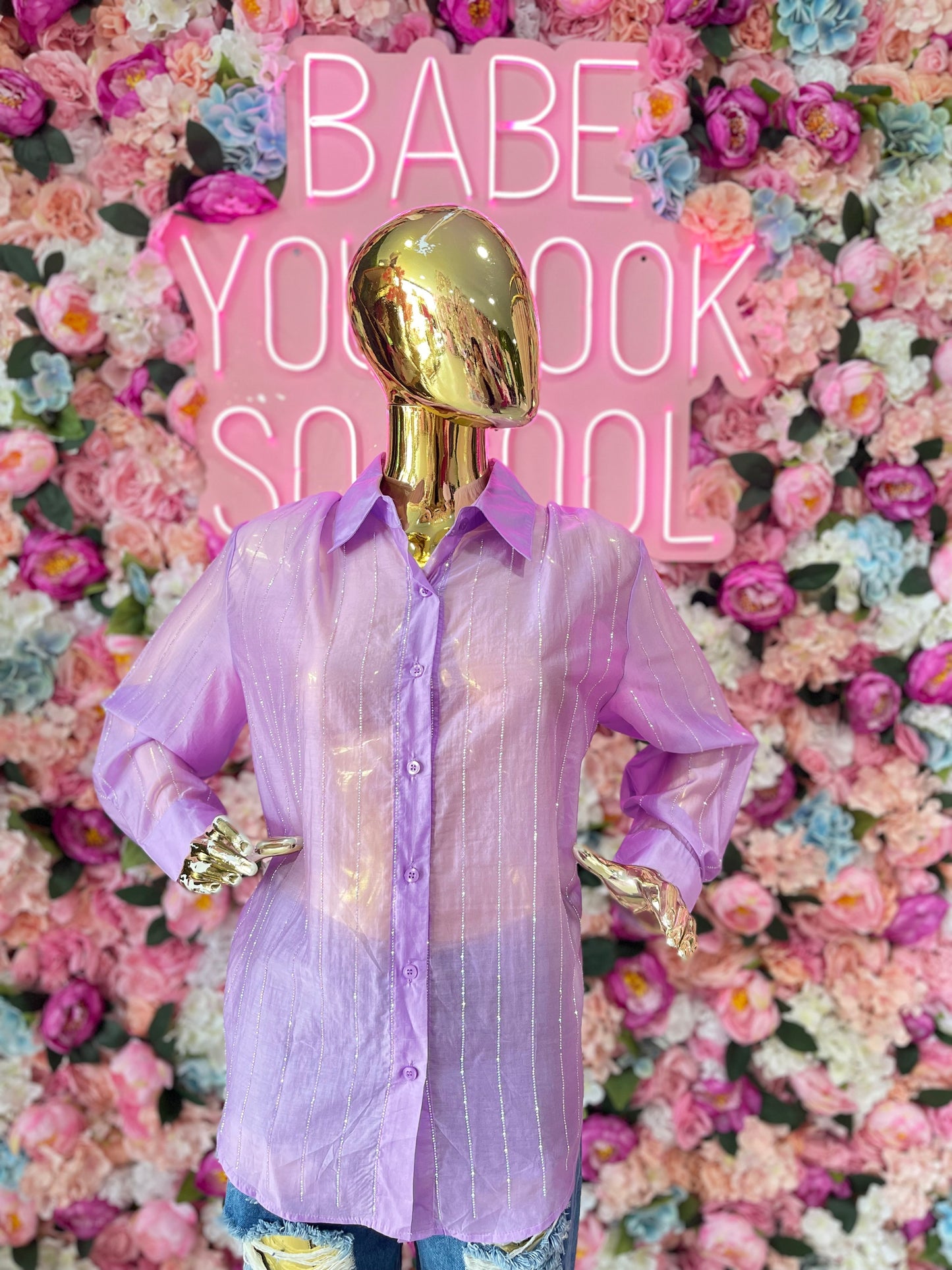 CAMISA BRILLOS LINEAS LILA