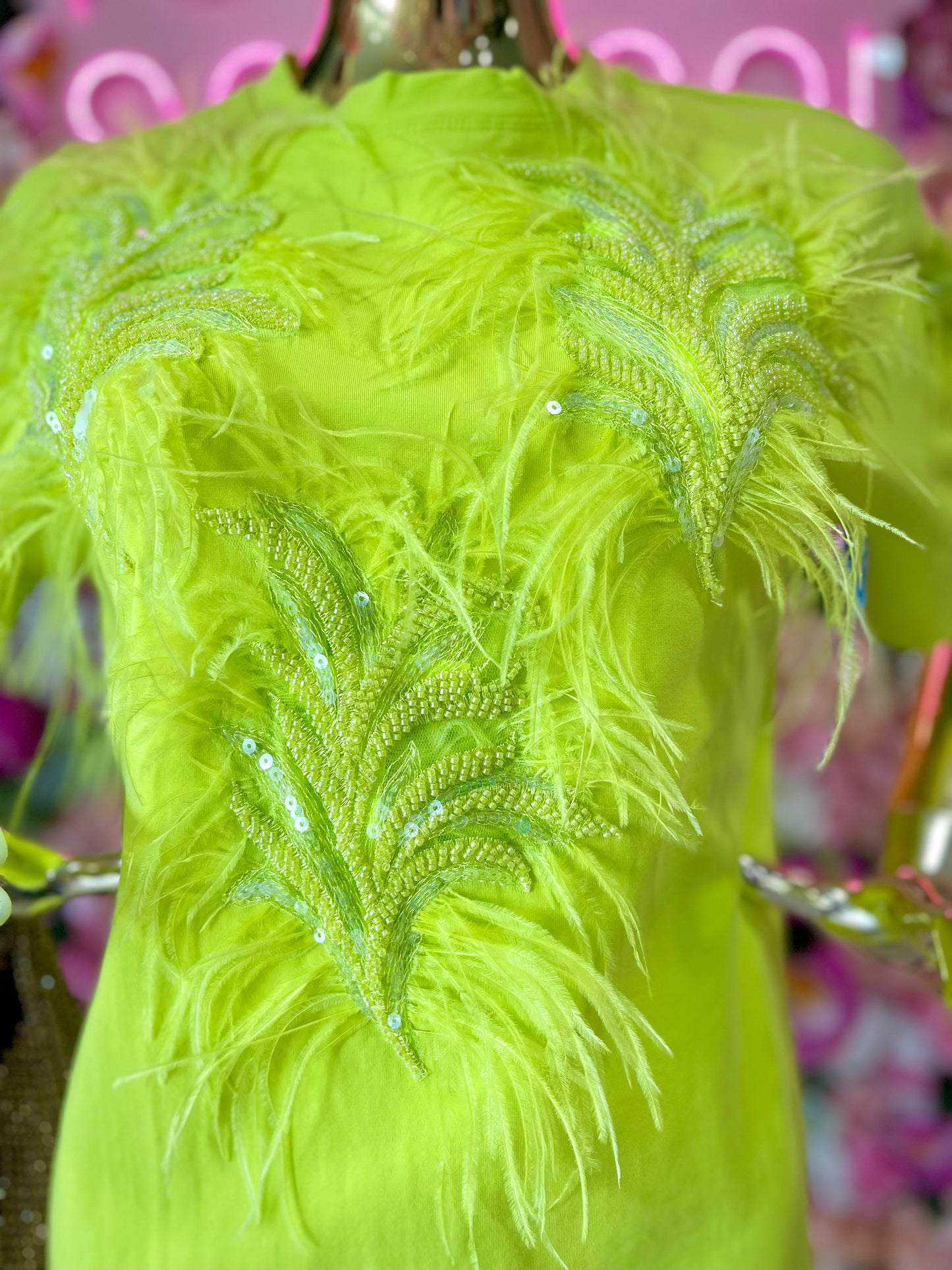 BLUSON VERDE CON PLUMAS