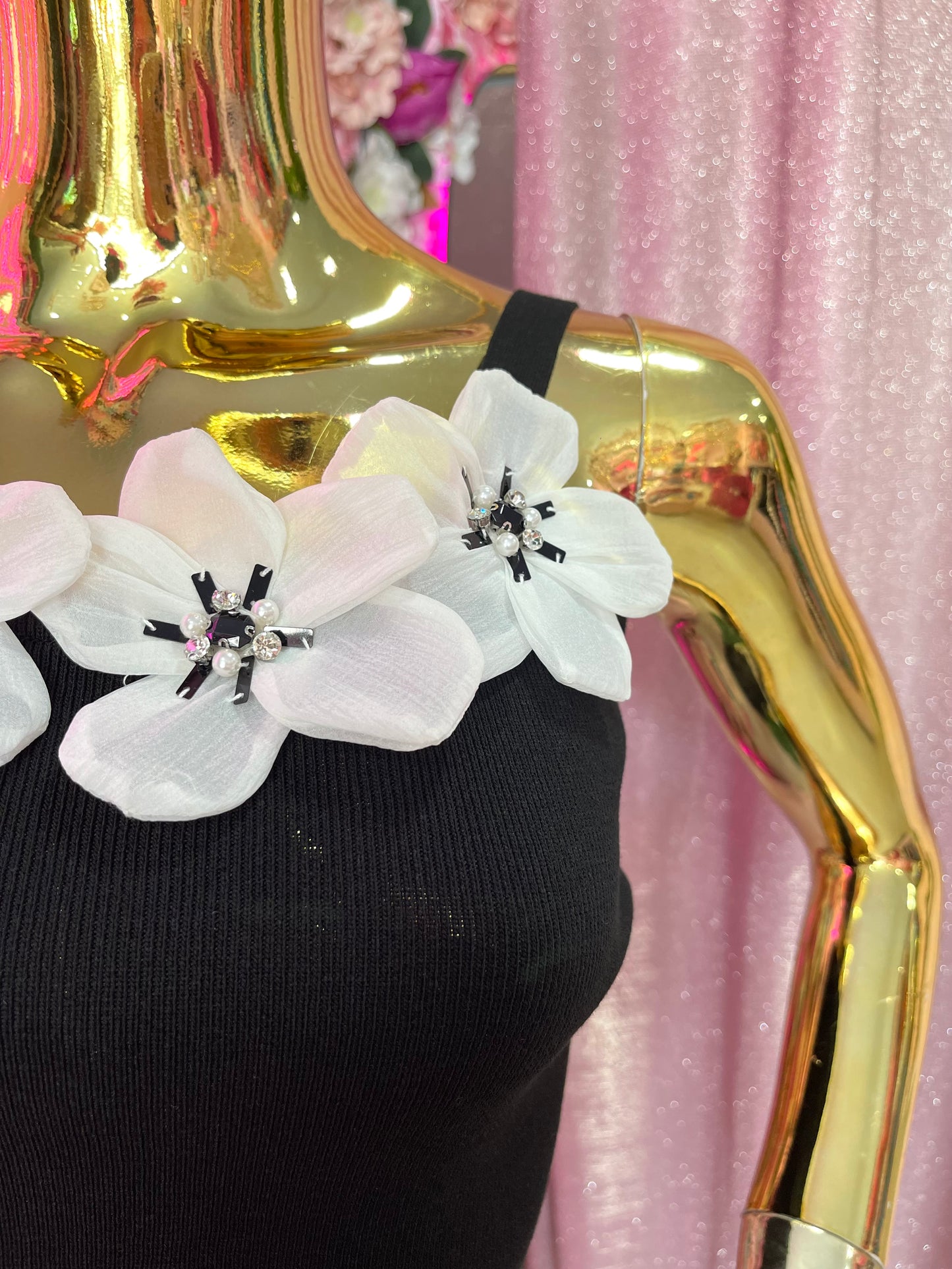 BLUSA TIRANTES FLORES NEGRA