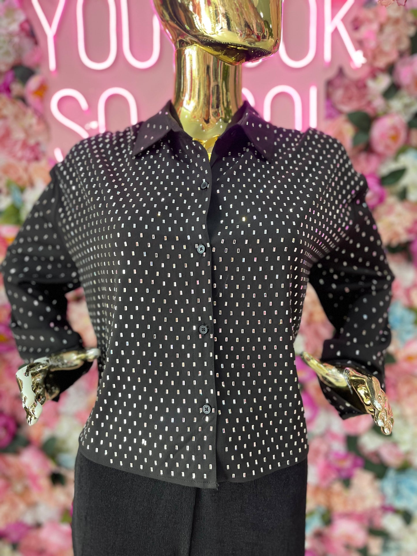 CAMISA CON BRILLANTES NEGRA