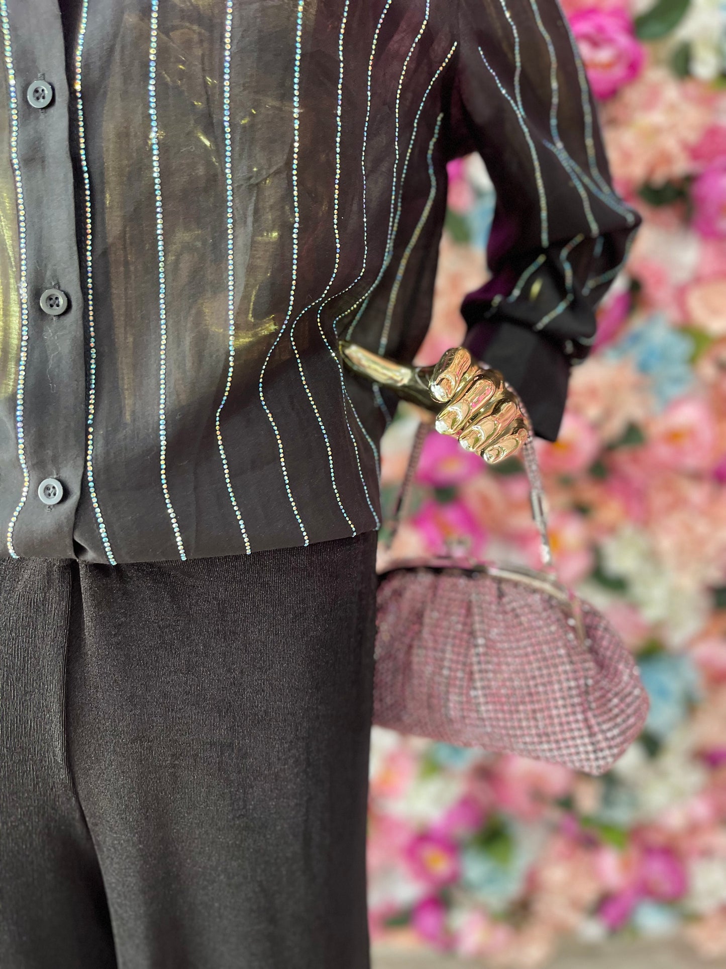 CAMISA BRILLOS LINEAS NEGRA