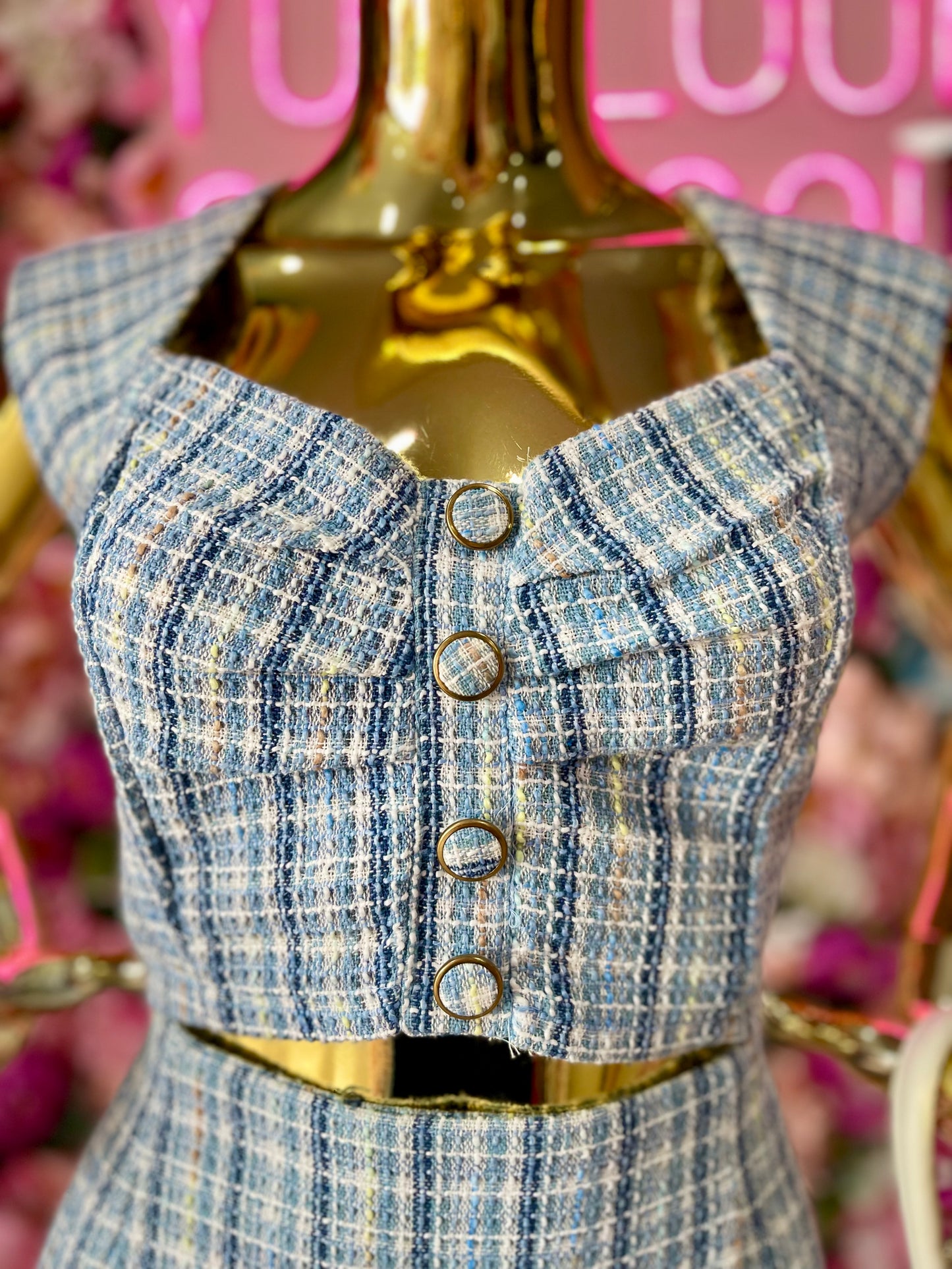 CONJUNTO FALDA/BLUSA CUADROS AZUL