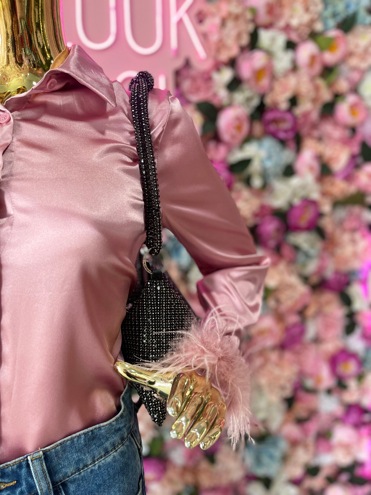 CAMISA PLUMAS EN PUÑO ROSA