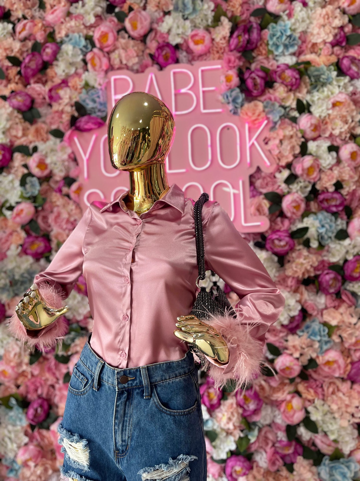 CAMISA PLUMAS EN PUÑO ROSA