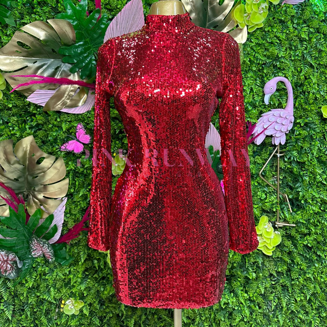 VESTIDO ROJO DE LENTEJUELA Y ESCOTE ESPALDA