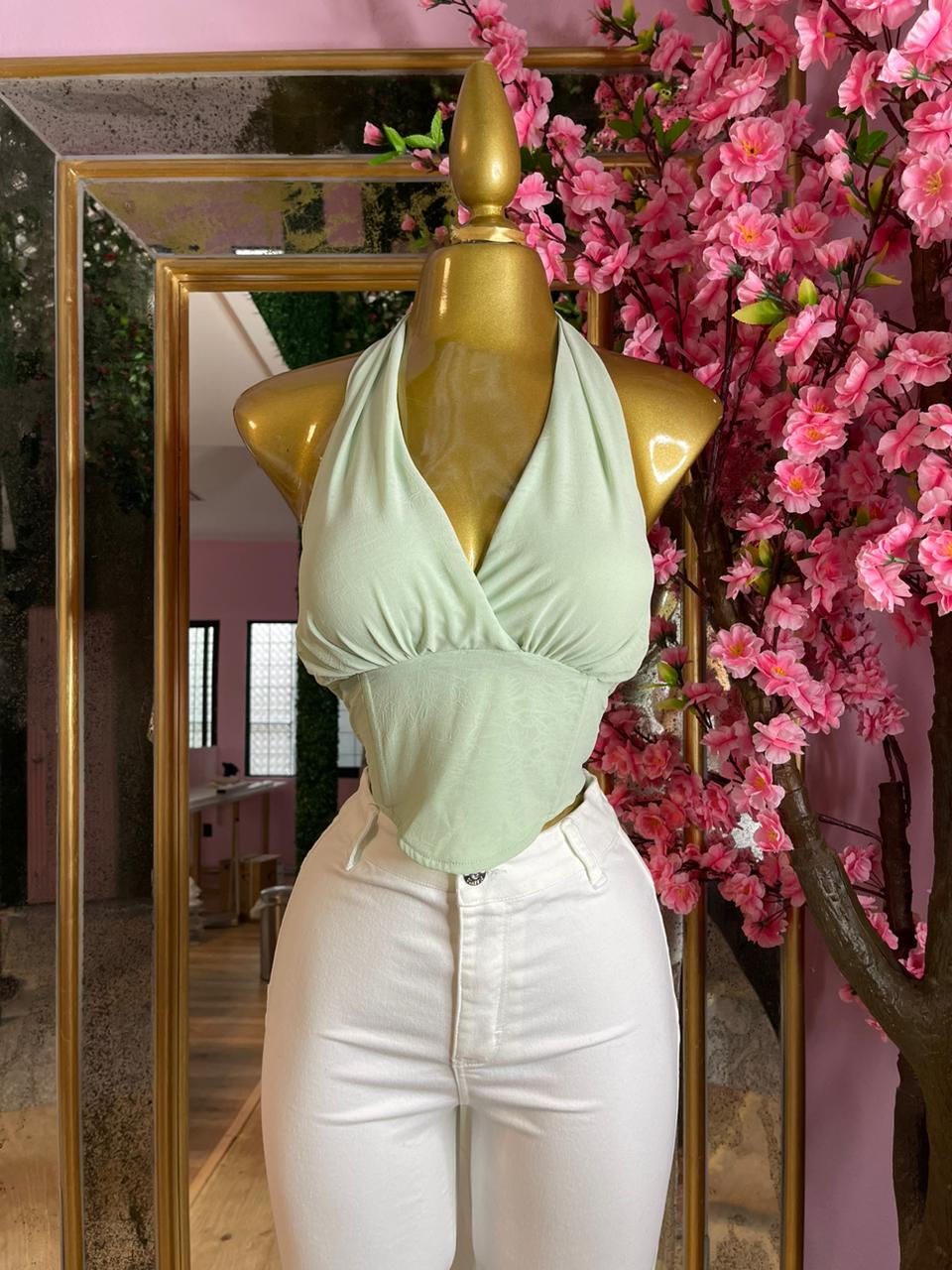 CROP TOP HOLTER CON CIERRE VERDE