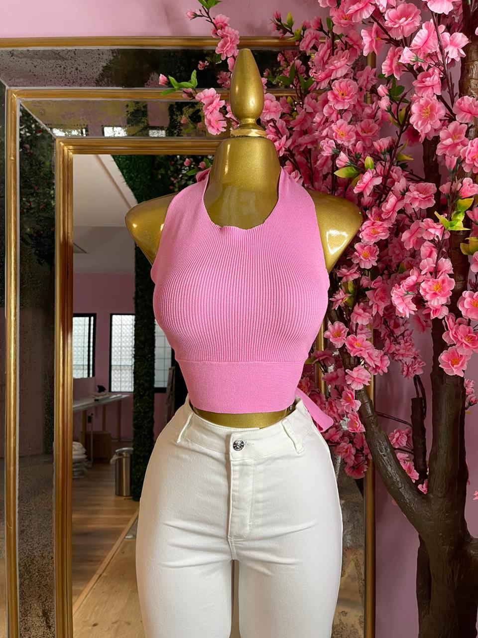 CROP TOP DE PUNTO ROSA