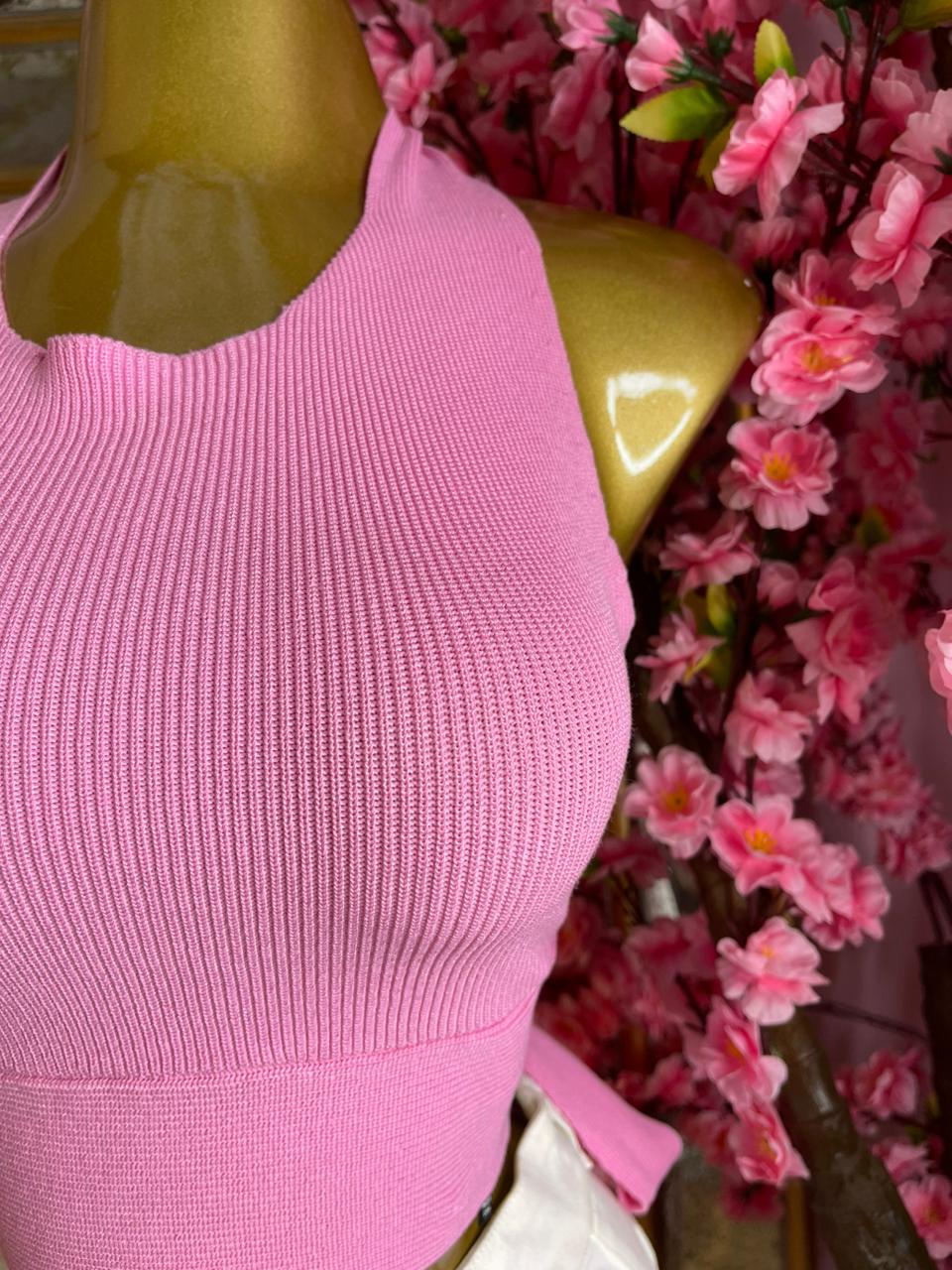 CROP TOP DE PUNTO ROSA