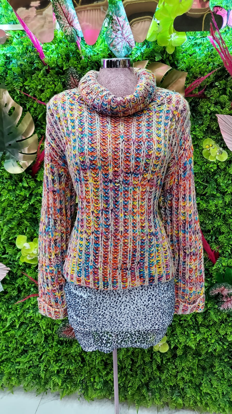 SWEATER TEJIDO CUELLO RUSO MULTICOLOR