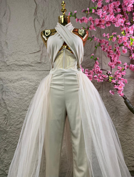 JUMPSUIT/CORSET CON TUL BEIGE