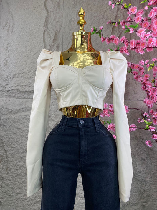 BLUSA TOP ML VINIPIEL BEIGE