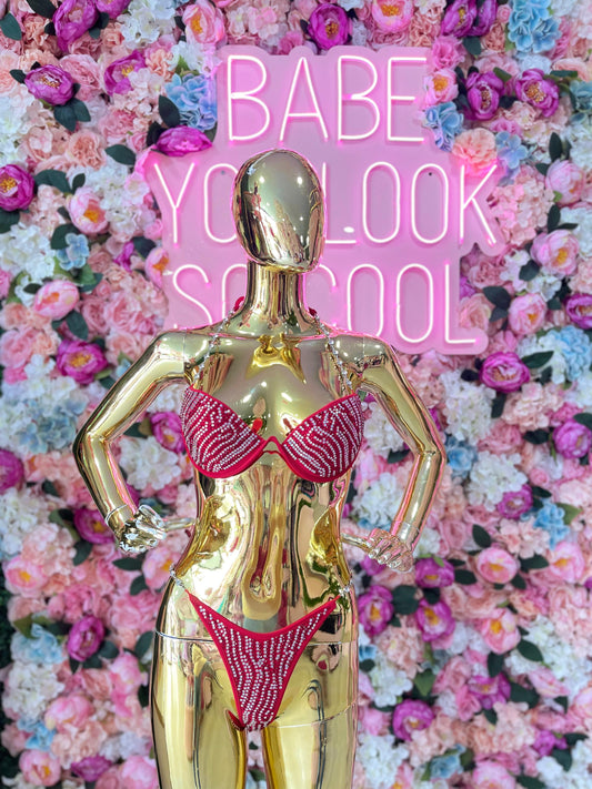 TRAJE DE BAÑO BRILLOS ROJO