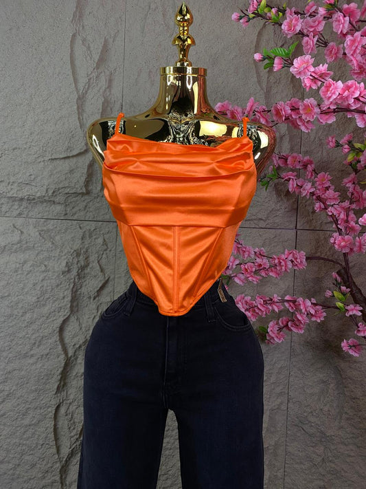 CORSET TIRANTES SATINADO NARANJA